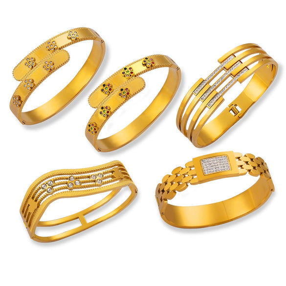 Light Luxury Retro Fashion 316L Stainless Steel Gold Plated Diamond Enamel Glaze Hollow Bracelet Jewelry