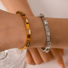 Light Luxury Retro Ins Style Stainless Steel 18K Gold Plated Inlaid Zircon Bracelet For Women