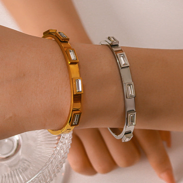 Light Luxury Retro Ins Style Stainless Steel 18K Gold Plated Inlaid Zircon Bracelet For Women