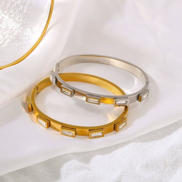 Light Luxury Retro Ins Style Stainless Steel 18K Gold Plated Inlaid Zircon Bracelet For Women
