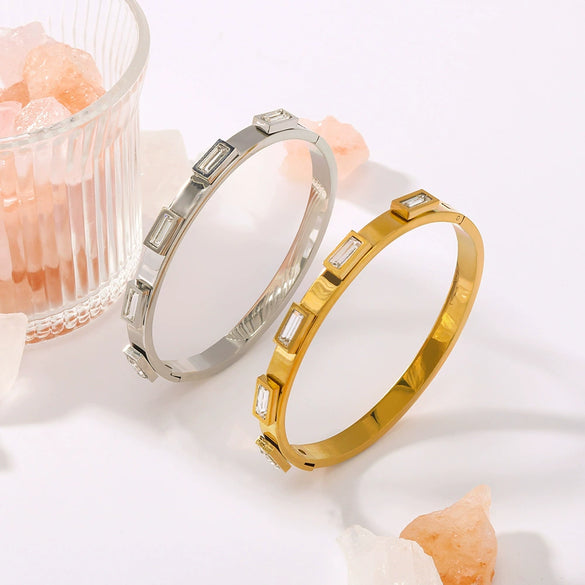 Light Luxury Retro Ins Style Stainless Steel 18K Gold Plated Inlaid Zircon Bracelet For Women