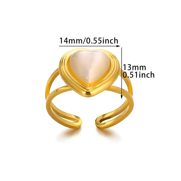 Light Luxury Retro Stainless Steel Heart Pendant Ring Electroplated Vintage Wave Style