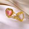 Light Luxury Retro Stainless Steel Heart Pendant Ring Electroplated Vintage Wave Style