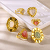 Light Luxury Retro Stainless Steel Heart Pendant Ring Electroplated Vintage Wave Style