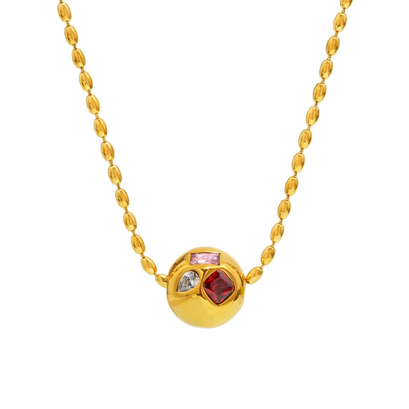 Light Luxury Round Ball Inlaid Colorful Zircon Beads Collarbone Necklace Stainless Steel Geometric Electroplated Jewelry