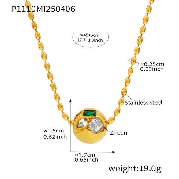 Light Luxury Round Ball Inlaid Colorful Zircon Beads Collarbone Necklace Stainless Steel Geometric Electroplated Jewelry
