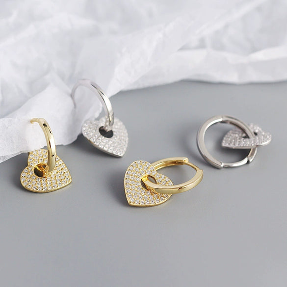 Light Luxury S925 Silver Geometric Heartshaped Diamondembedded Earring Buckle Jewelry For Women With Electroplating