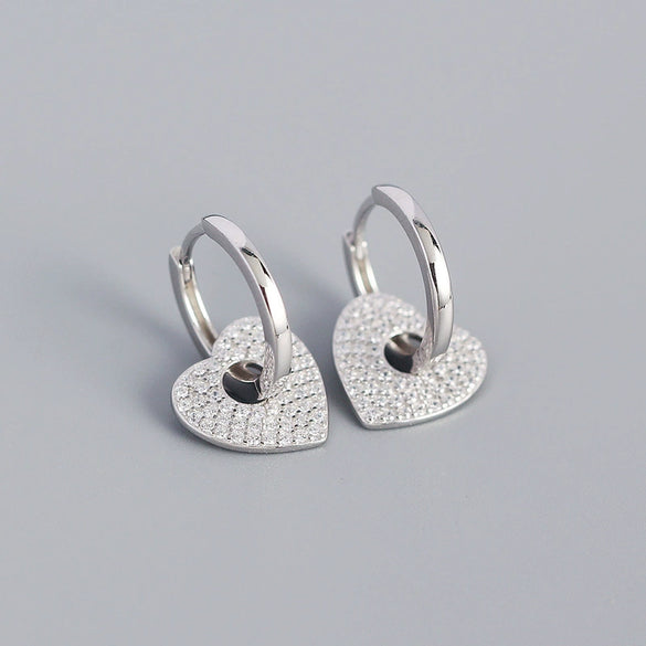 Light Luxury S925 Silver Geometric Heartshaped Diamondembedded Earring Buckle Jewelry For Women With Electroplating