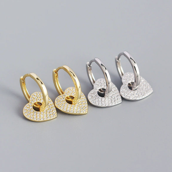 Light Luxury S925 Silver Geometric Heartshaped Diamondembedded Earring Buckle Jewelry For Women With Electroplating