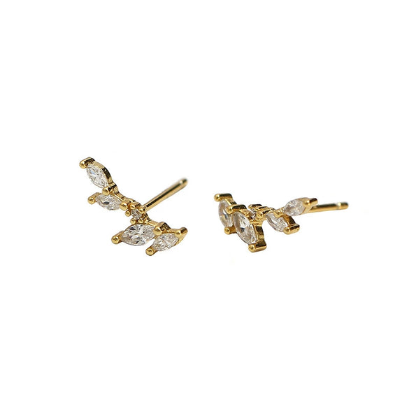 Light Luxury S925 Silver Ins Leaves Olive Branch Zircon Electroplated Earrings