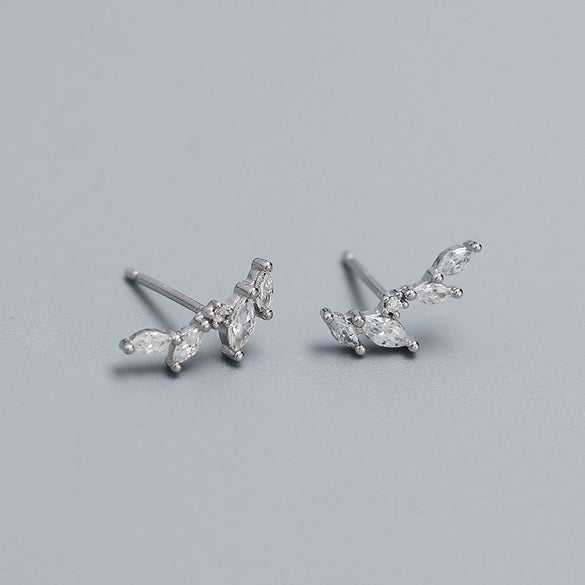 Light Luxury S925 Silver Ins Leaves Olive Branch Zircon Electroplated Earrings