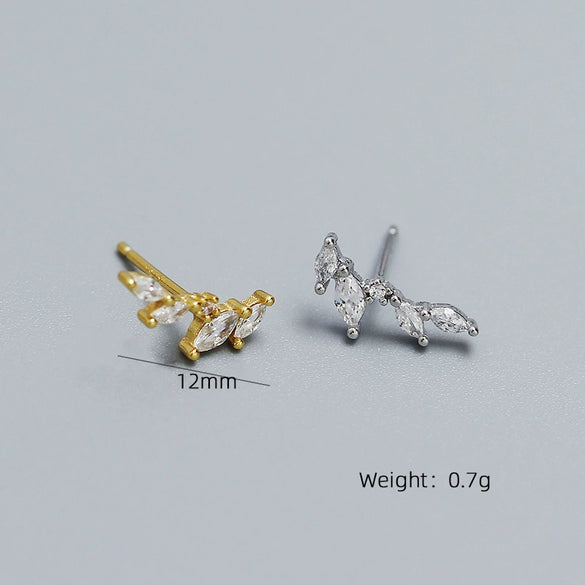 Light Luxury S925 Silver Ins Leaves Olive Branch Zircon Electroplated Earrings