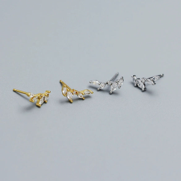 Light Luxury S925 Silver Ins Leaves Olive Branch Zircon Electroplated Earrings