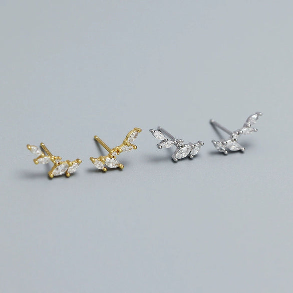 Light Luxury S925 Silver Ins Leaves Olive Branch Zircon Electroplated Earrings