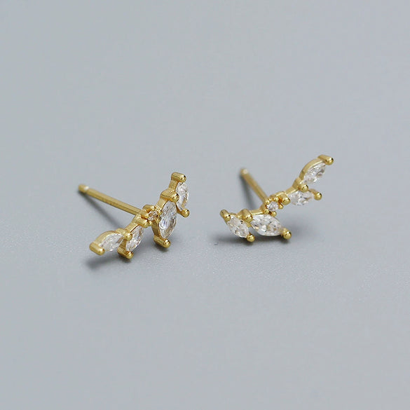 Light Luxury S925 Silver Ins Leaves Olive Branch Zircon Electroplated Earrings