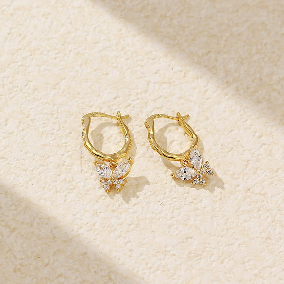 Light Luxury S925 Silver Irregular Insects Butterfly Stud Earrings For Women With Electroplating