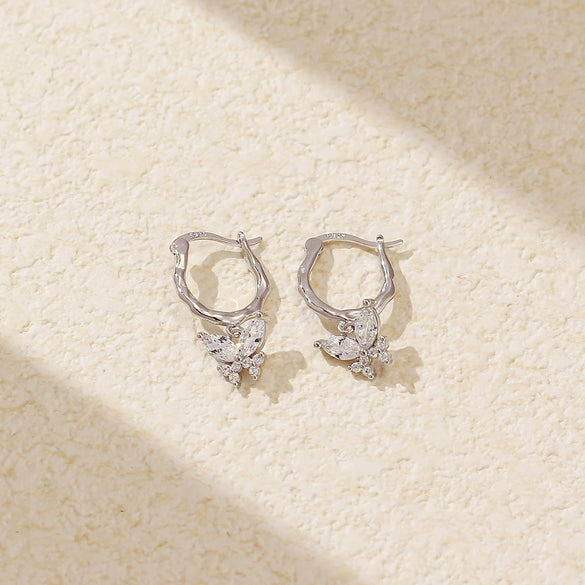 Light Luxury S925 Silver Irregular Insects Butterfly Stud Earrings For Women With Electroplating