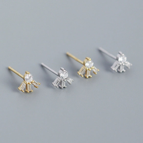 Light Luxury S925 Silver Square Zircon Earrings With Stacked Ladder Design And Electroplating