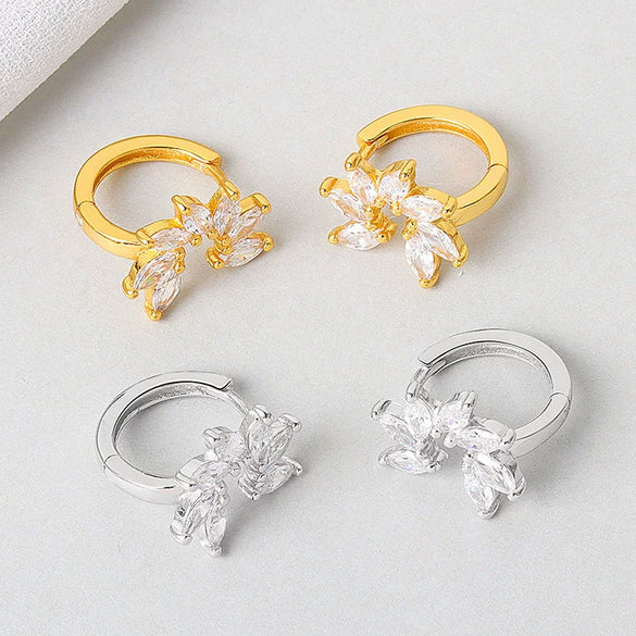 Light Luxury S925 Sterling Silver Flower Earrings With Marquise Zircon Inlay For Women