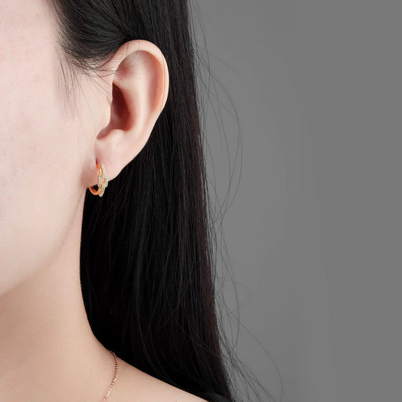 Light Luxury S925 Sterling Silver Geometric Electroplated Diamond Ear Ring For Women