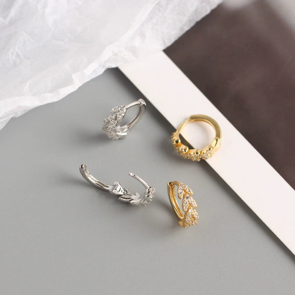 Light Luxury S925 Sterling Silver Peach Heart Leaf Diamond Ear Ring For Women With Electroplating And Flower Pattern