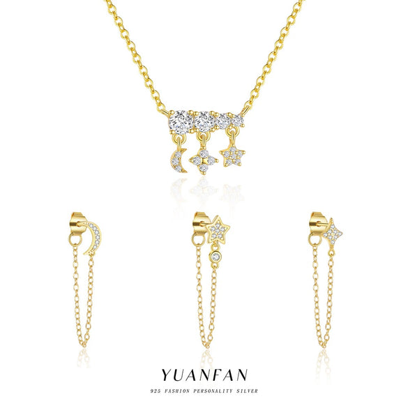 Light Luxury S925 Sterling Silver Star Earrings For Women With Flash Zircon Tassel Chain