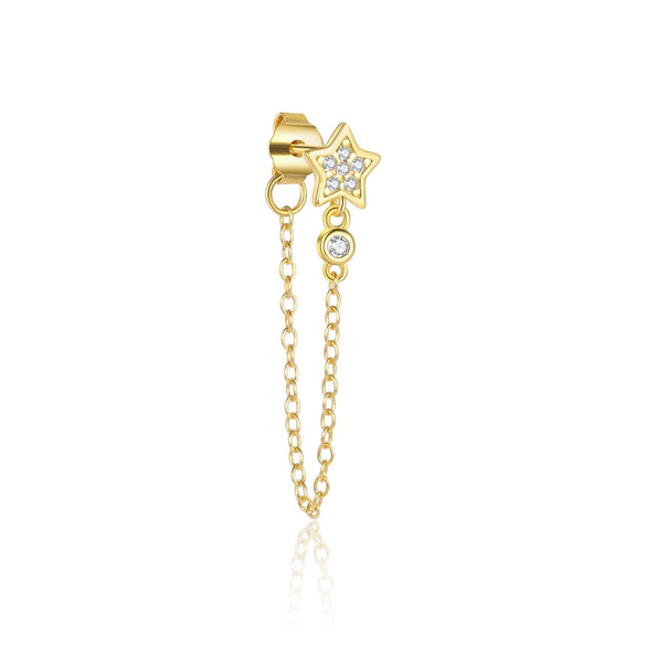 Light Luxury S925 Sterling Silver Star Earrings For Women With Flash Zircon Tassel Chain