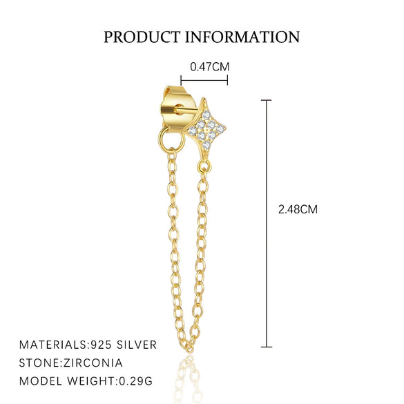 Light Luxury S925 Sterling Silver Star Earrings For Women With Flash Zircon Tassel Chain
