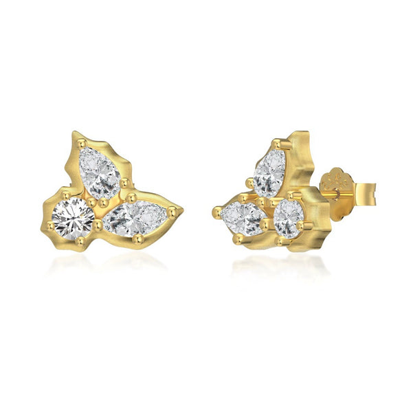 Light Luxury S925 Sterling Silver Women's Earrings With Round Pearshaped Horse's Eye Threediamond Inlaid Leaf Design And Electroplating Treatment