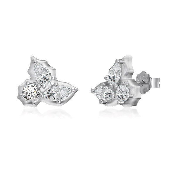 Light Luxury S925 Sterling Silver Women's Earrings With Round Pearshaped Horse's Eye Threediamond Inlaid Leaf Design And Electroplating Treatment