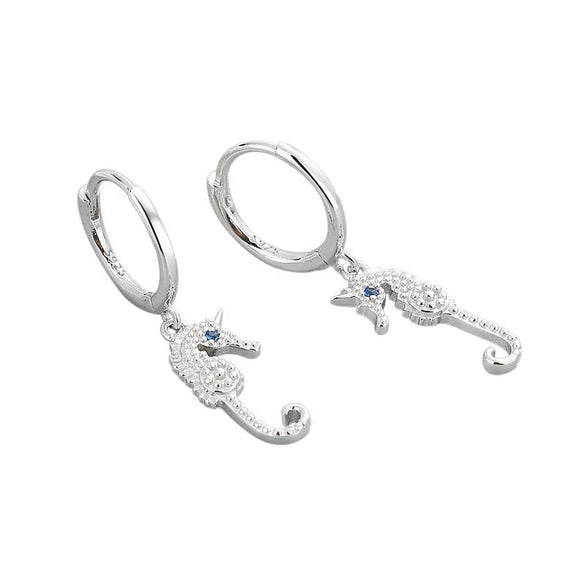 Light Luxury Seahorse Shaped Sterling Silver Earrings With Electroplated Geometric Design Fashion All Match Jewelry