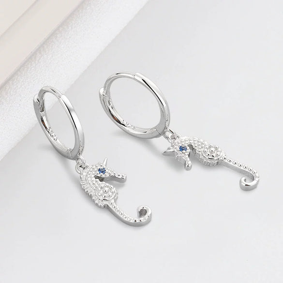 Light Luxury Seahorse Shaped Sterling Silver Earrings With Electroplated Geometric Design Fashion All Match Jewelry