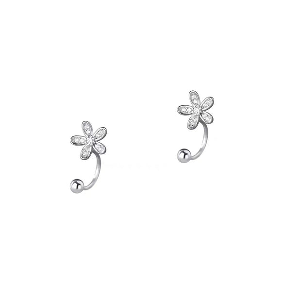 Light Luxury Silver Crystal Flower Ear Hook And Stud Earrings With Electroplated Finish For Women