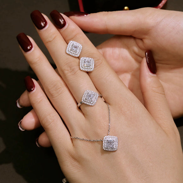 Light Luxury 925 Silver Jewelry Set With Cube Sugar Pink 8A Zircon And High Carbon Diamond Electroplated For Women