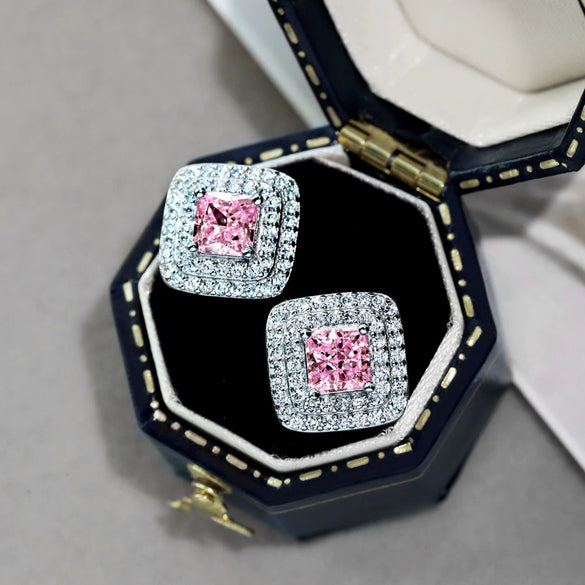 Light Luxury 925 Silver Jewelry Set With Cube Sugar Pink 8A Zircon And High Carbon Diamond Electroplated For Women