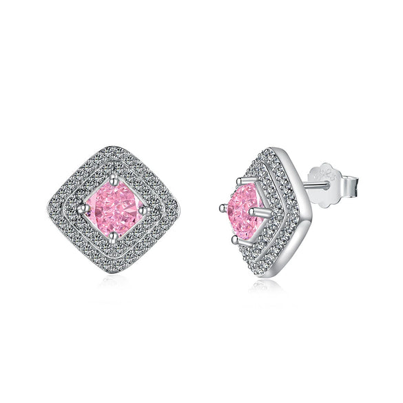 Light Luxury 925 Silver Jewelry Set With Cube Sugar Pink 8A Zircon And High Carbon Diamond Electroplated For Women