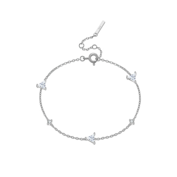 Light Luxury Simple All Match S925 Sterling Silver Women's Micro Inlaid Zircon Bracelet With Electroplated Platinum Or 18K Gold And Geometric Design