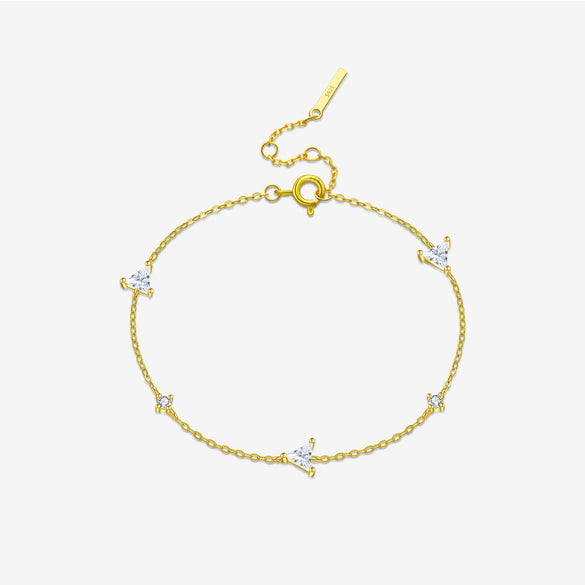 Light Luxury Simple All Match S925 Sterling Silver Women's Micro Inlaid Zircon Bracelet With Electroplated Platinum Or 18K Gold And Geometric Design
