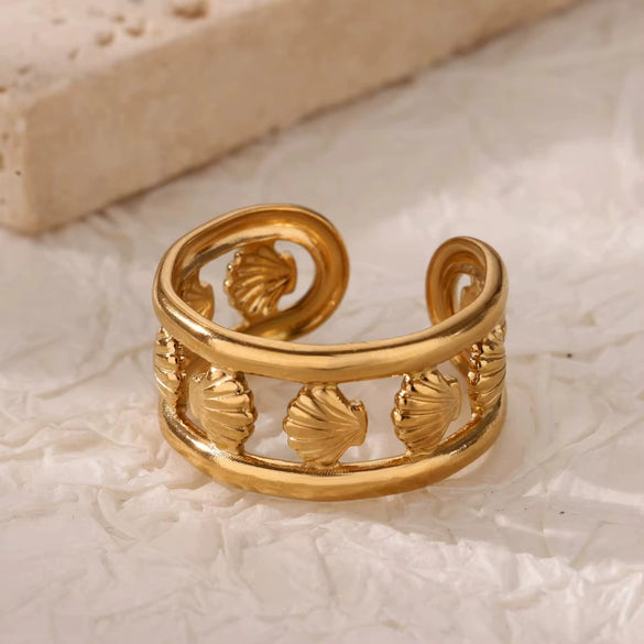 Light Luxury Simple Opening Ring Imitation Pearl Stainless Steel Geometric Set With Diamonds For Women