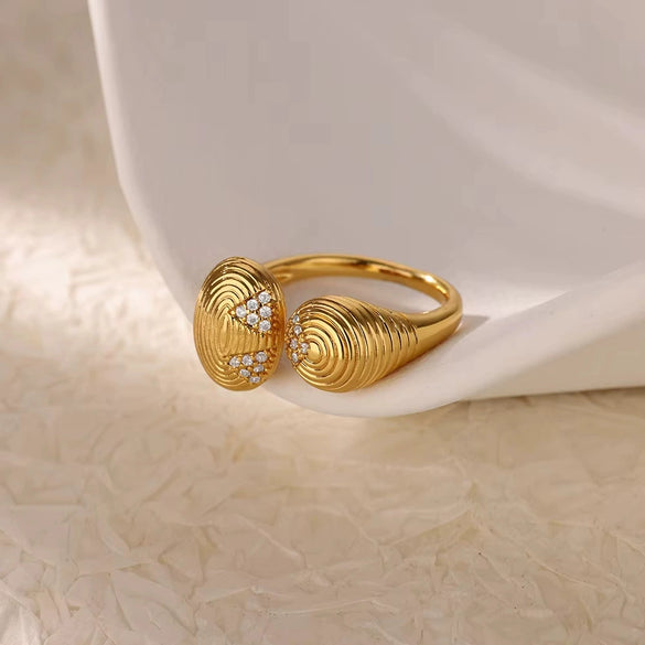 Light Luxury Simple Opening Ring Imitation Pearl Stainless Steel Geometric Set With Diamonds For Women