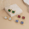 Light Luxury Simple Titanium Steel Candy Color Square Zircon Earrings With Geometric Pattern And Electroplating For Women