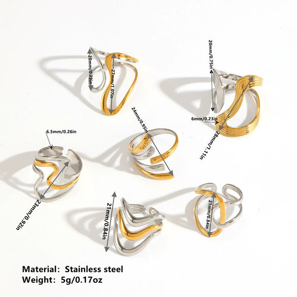 Light Luxury Simple Titanium Steel Wave Multilayer Open Ring With Electroplating For Women