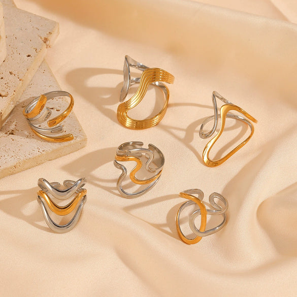 Light Luxury Simple Titanium Steel Wave Multilayer Open Ring With Electroplating For Women