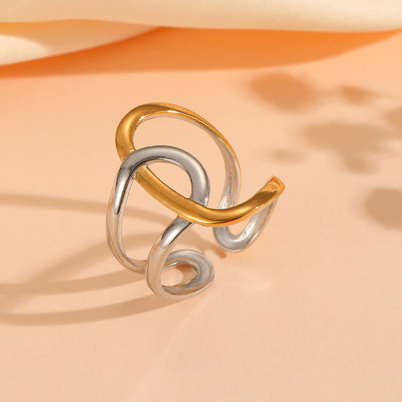 Light Luxury Simple Titanium Steel Wave Multilayer Open Ring With Electroplating For Women