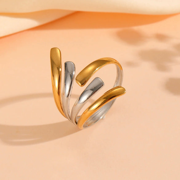 Light Luxury Simple Titanium Steel Wave Multilayer Open Ring With Electroplating For Women