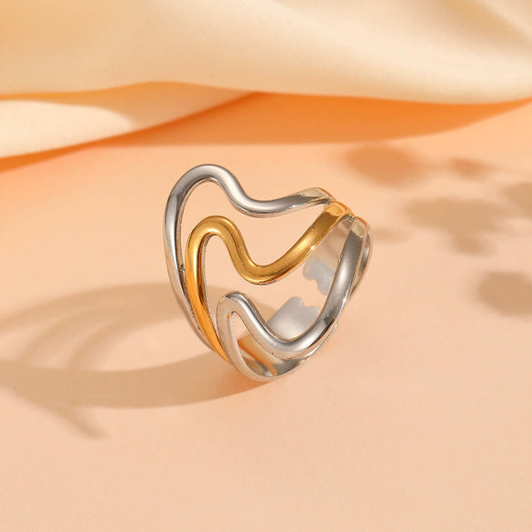 Light Luxury Simple Titanium Steel Wave Multilayer Open Ring With Electroplating For Women