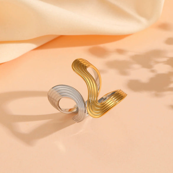 Light Luxury Simple Titanium Steel Wave Multilayer Open Ring With Electroplating For Women