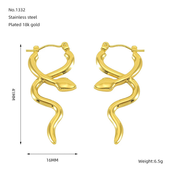Light Luxury Snake Earrings 316L Stainless Steel 18K Electroplated Jewelry For Women