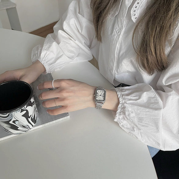 Light Luxury Square Women's Watch With Retro Roman Scale Stainless Steel Strap And Alloy Case