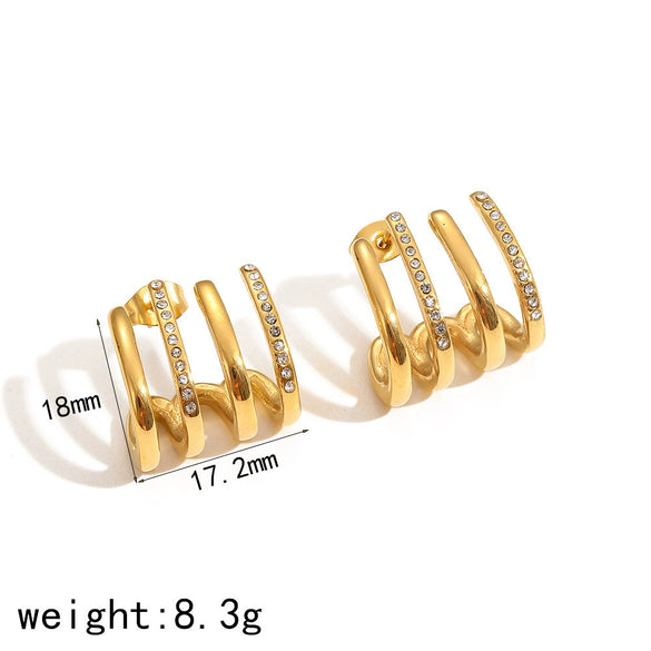 Light Luxury Stainless Steel And 18K Gold Geometric Women's Earrings Set With Diamonds